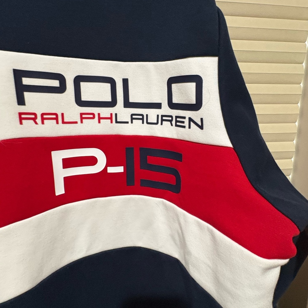 Ralph Lauren Navy White Red Colorblock Hooded Sweatshirt - Picture 2 of 4
